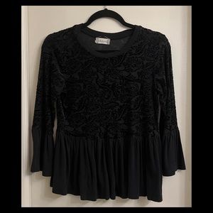 Altar’d State • Black Velvet Paisley Bell-Sleeved Top